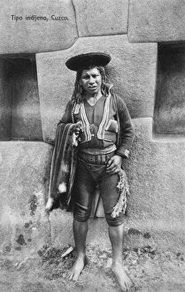 Amerindian Collection: Amerindian Man - Cyclopean Wall - Cuzco, Peru