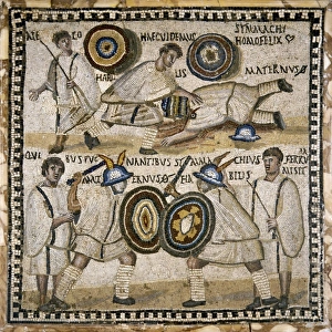 Amphitheater Collection: Amphitheatre scene. Gladiators (4th c.). Roman