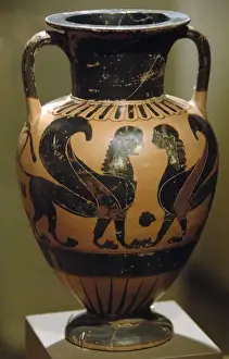 Amphora Prints: AMPHORISC decorated with black figures representing Sphinx