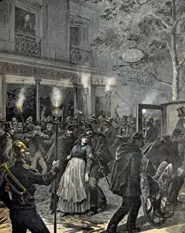 Fire Men Prints: Anarchist attack in Paris (1892). Etching