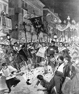 Anarchists Collection: Anarchists attack a religious procession in Barcelona