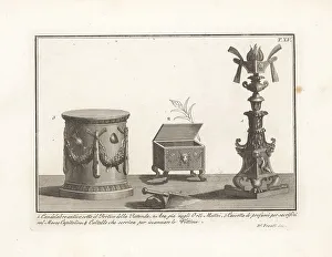 Domenico Pronti Prints: Ancient candelabra, perfume box, altar and knife