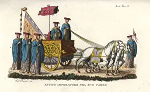 Chariot Prints: Ancient Chinese emperor in a four-horse chariot