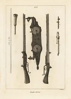 Ancient double-charge carbine with two flintlocks