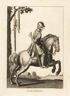 Respecting Prints: Ancient Dragoon on horseback with musket, 17th century
