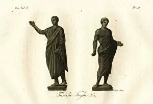 Ancient Etruscan statues of men wearing the toga, tunic, etc
