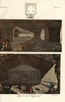 Ancient Etruscan tombs in the necropolis of Tarquinia, Italy