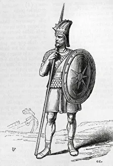 Armor Prints: Ancient history. Phoenician warrior. Engraving, 19th century