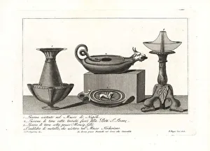 Etruscans Prints: Ancient Roman lamps and candelabra