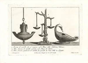 Etruscans Prints: Ancient Roman metal lamps