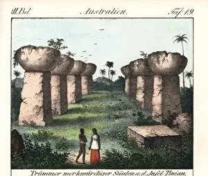 Friedrichwilhelmgoedsche Prints: Ancient ruins of columns found on Tinian island, Marianas