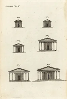 Draughtsman Prints: Ancient temples with different types of porticos