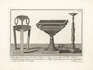 Torch Prints: Ancient tripod, bath, candelabra and torch