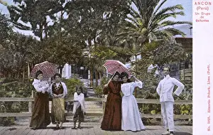 Sunshades Prints: Ancon, Peru - A group of bathers
