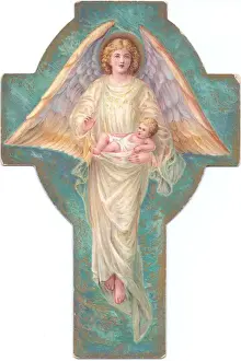 Crosses Prints: Angel and Baby Jesus on a cross-shaped Christmas card