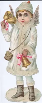 Angel with bells on a Victorian Christmas scrap