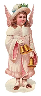 Angel with bells on a Victorian Christmas scrap