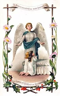 Angel and children on a Christmas card