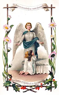 Angel and children on a Christmas card