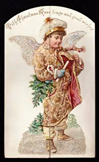 Images Dated 21st May 2018: Angel in coat and scarf on a Christmas card