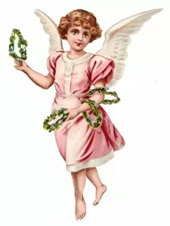 Angel with garlands on a Victorian Christmas scrap