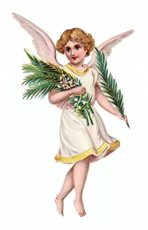 Images Dated 9th December 2015: Angel with greenery on a Victorian scrap