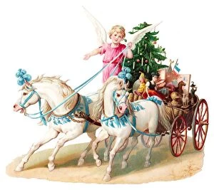 Angel with horse-drawn carriage on Victorian Christmas scrap