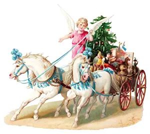 Presents Prints: Angel with horse-drawn carriage on Victorian Christmas scrap