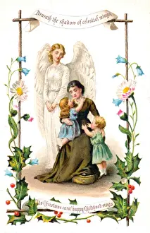 Daisy Prints: Angel, mother and children on a Christmas card