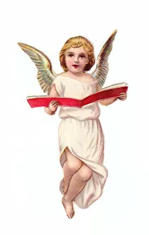 Angel with an open book on a Victorian scrap