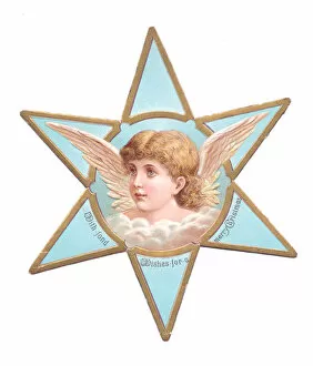 Victorian and Edwardian Christmas Cards Gallery: Angel on a star-shaped Christmas card