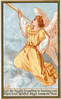 Angel with trumpet on a greetings card