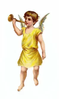 Images Dated 9th December 2015: Angel with trumpet on a Victorian Christmas scrap