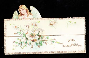 Angel with white flowers on a greetings card