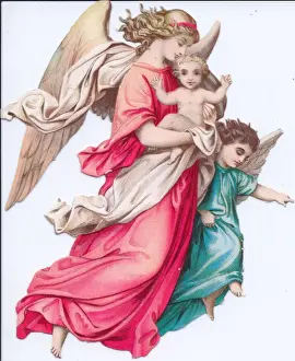 Gesture Prints: Two angels with Baby Jesus on a Victorian Christmas scrap