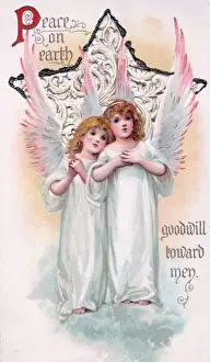 Two angels on a Christmas card