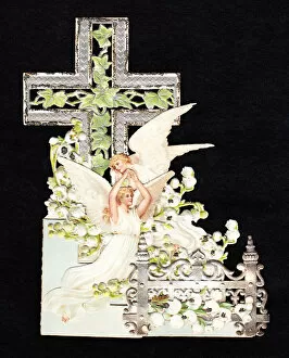 Lily Gallery: Angels and cross on a cutout devotional card
