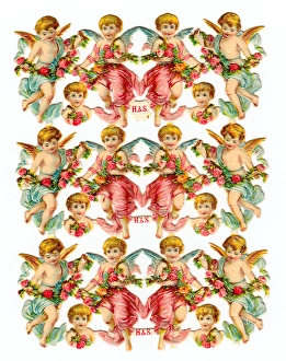 Images Dated 3rd November 2015: Angels and flowers on a sheet of Victorian scraps
