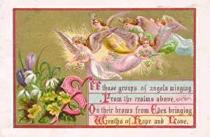 Snowdrops Prints: Five angels on a greetings card