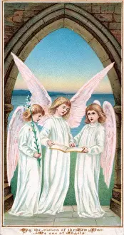 Angelic Prints: Three angels singing on a New Year card