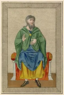 Bolster Prints: Anglo-Saxon nobleman with a forked beard wears a green mantle fastened with a brooch
