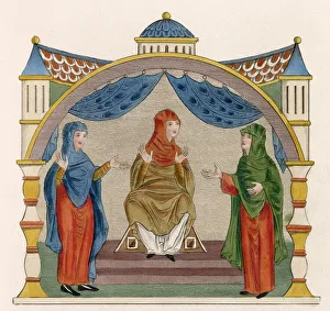 Images Dated 8th April 2021: Anglo-Saxon women wear tunics over which are worn super- tunics or rocs & mantles