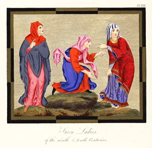 Gregory Prints: Anglo Saxon women's costumes, 9th and 10th century