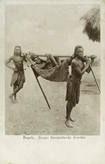 Images Dated 27th April 2011: Angola - Njinga Tribesmen carry a sick patient