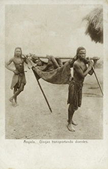 Images Dated 27th April 2011: Angola - Njinga Tribesmen carry a sick patient