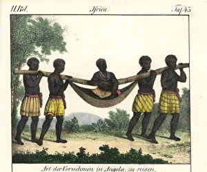 Angolan Gallery: Angolan nobleman being carried by servants in a hammock