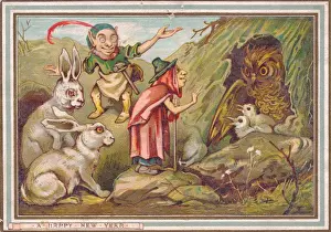 Goblin Prints: Animals, birds and fairy folk on a New Year card