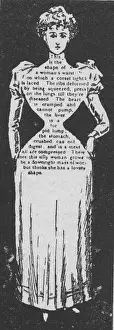 Corsets Prints: Annotated illustration warning about the dangers of tight laced corsets on the female