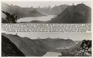 Cumbrian Gallery: Annotated postcard showing Lake District Peaks