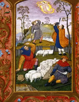 Aries Collection: Annunciation to the shepherds. Book of hours Tour et Taxis